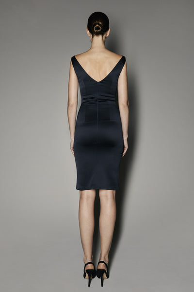 Begonia Dress in Anthracite Satin Shine