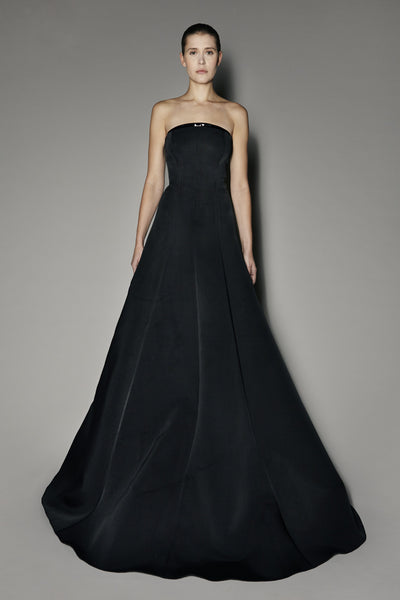 Gardenia Long Dress in Black Ottoman
