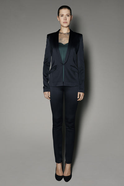 Erina Blazer in Black Satin Shine