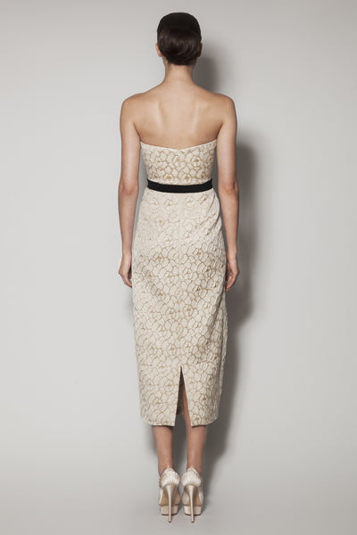 LAVINA DRESS IN CHAMPAGNE MARBLE OTTOMAN