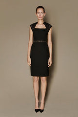 SHILOH DRESS IN BLACK MATT STRETCH WITH LASERCUT INSERTS