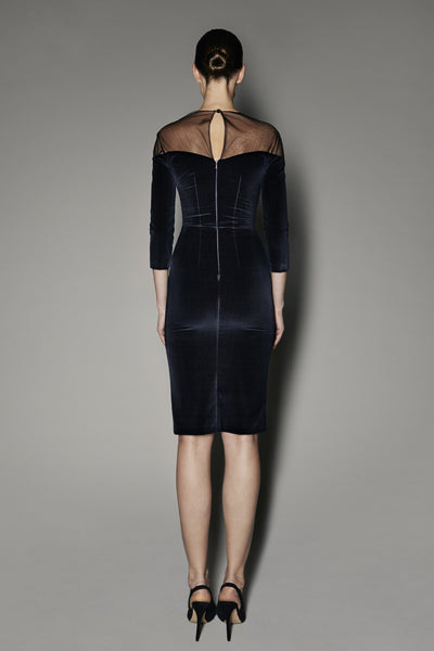 SERAPHINA DRESS IN navy VELVET WITH EMBROIDERY