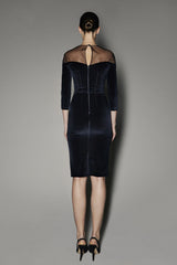SERAPHINA DRESS IN navy VELVET WITH EMBROIDERY