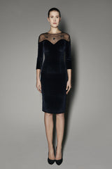 SERAPHINA DRESS IN navy VELVET WITH EMBROIDERY