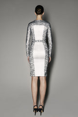 Serenity Dress in Nimbus Cloud and Black Metal Coated Lace