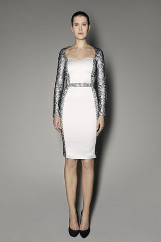 Serenity Dress in Nimbus Cloud and Black Metal Coated Lace