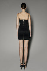 VERITY DRESS IN BLACK SATIN SHINE AND PATENT