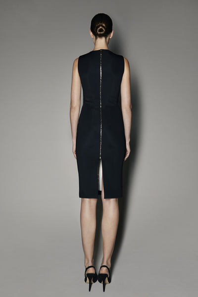 AMELIA DRESS IN BLACK NEOPRENE AND IVORY SATIN STRETCH