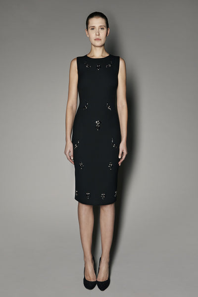 AMARA DRESS IN BLACK MATT STRETCH WITH EMBROIDERY