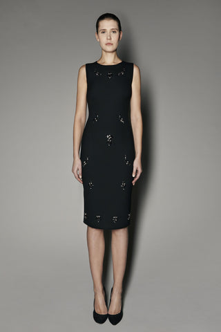 AMARA DRESS IN BLACK MATT STRETCH WITH EMBROIDERY