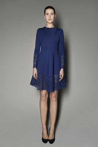 CELESTE DRESS IN BLUE LASERCUT NEOPRENE