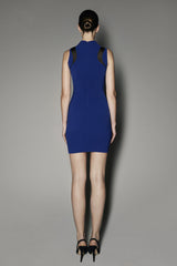 AMITY DRESS IN ELECTRIC BLUE MATT STRETCH AND BLACK GAZAAR