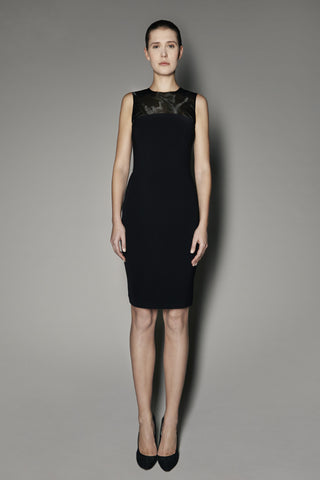 JEMIMAH DRESS IN BLACK MATT STRETCH AND GAZAAR