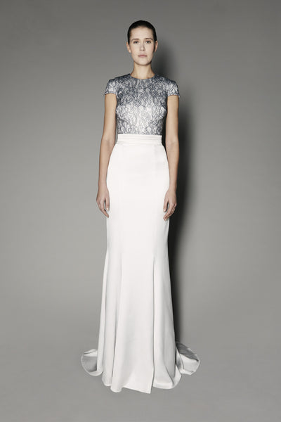 Jasmine Long Dress in Ivory Coated Lace