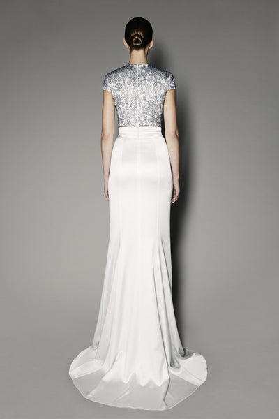 Jasmine Long Dress in Ivory Coated Lace