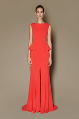 IRIS LONG DRESS IN CORAL MATT STRETCH