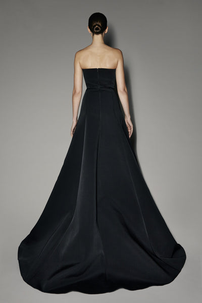 Gardenia Long Dress in Black Ottoman