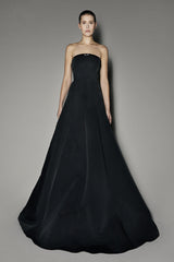 Gardenia Long Dress in Black Ottoman