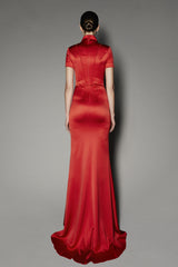 Arbatus Long Dress in Red Satin Shine