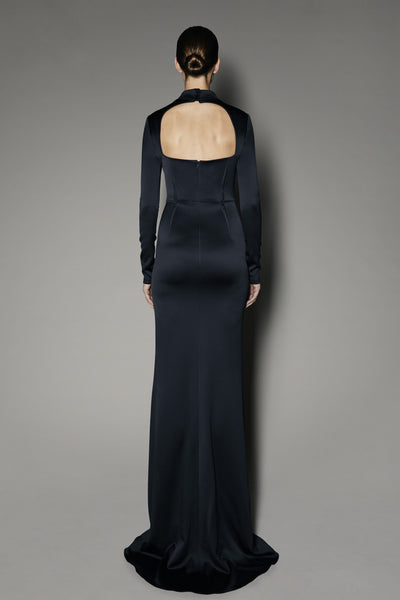 Juniper Long Dress in Anthracite Satin Shine