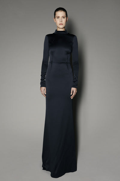 Juniper Long Dress in Anthracite Satin Shine