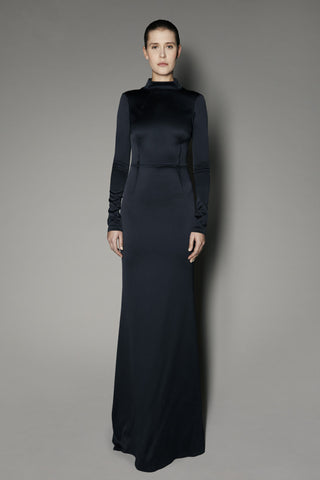 Juniper Long Dress in Anthracite Satin Shine