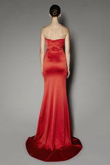 Wisteria Long Dress in Red Satin Shine