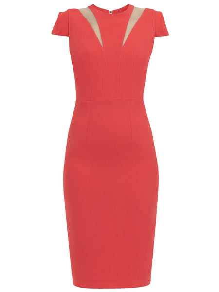 PETUNIA DRESS IN CORAL MATT STRETCH AND NUDE GAZAR