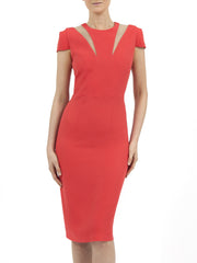 PETUNIA DRESS IN CORAL MATT STRETCH AND NUDE GAZAR