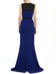 BREANNA LONG DRESS IN ELECTRIC BLUE MATT STRETCH WITH BLACK GAZAR