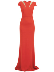 Petunia Long Dress in Red Matt Stretch with Nude Gazar