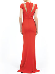 Petunia Long Dress in Red Matt Stretch with Nude Gazar