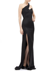 ZINNIA LONG DRESS IN BLACK SATIN STRETCH AND ORGANZA SILK