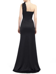 ZINNIA LONG DRESS IN BLACK SATIN STRETCH AND ORGANZA SILK