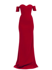 Azalea Long Dress in Chester Red Matt Stretch