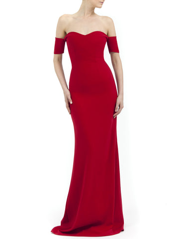 Azalea Long Dress in Chester Red Matt Stretch