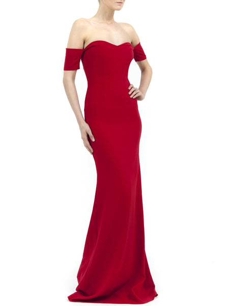 Azalea Long Dress in Chester Red Matt Stretch