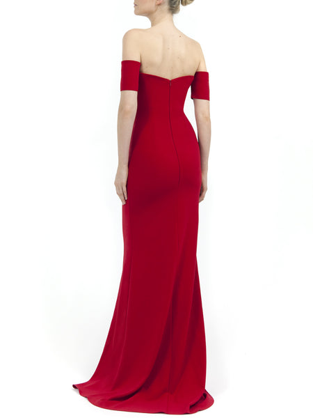 Azalea Long Dress in Chester Red Matt Stretch