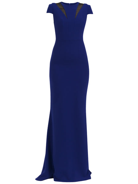 Petunia Long Dress in Electric Blue Matt Stretch with Black Gazar