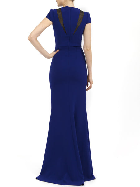 Petunia Long Dress in Electric Blue Matt Stretch with Black Gazar