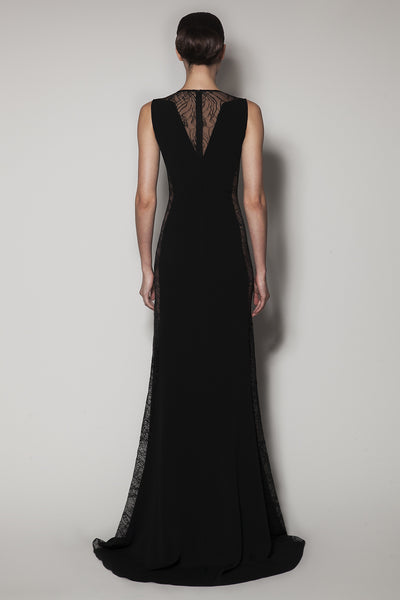 Alasya LONG DRESS IN BLACK MATT STRETCH AND BLACK LACE