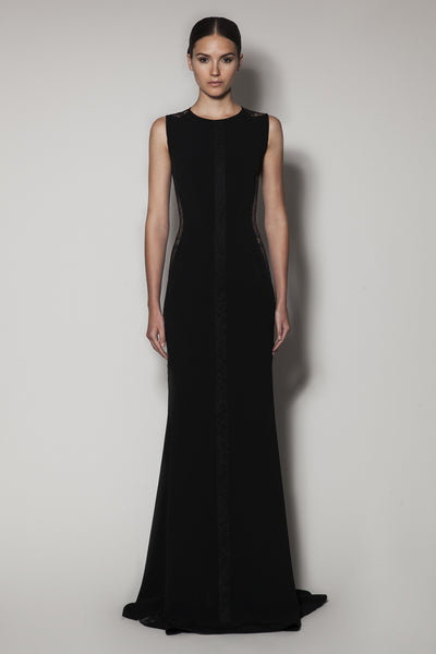 Alasya LONG DRESS IN BLACK MATT STRETCH AND BLACK LACE