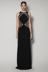 ADITHYAA LONG DRESS IN BLACK MATT STRETCH AND NUDE GAZAAR