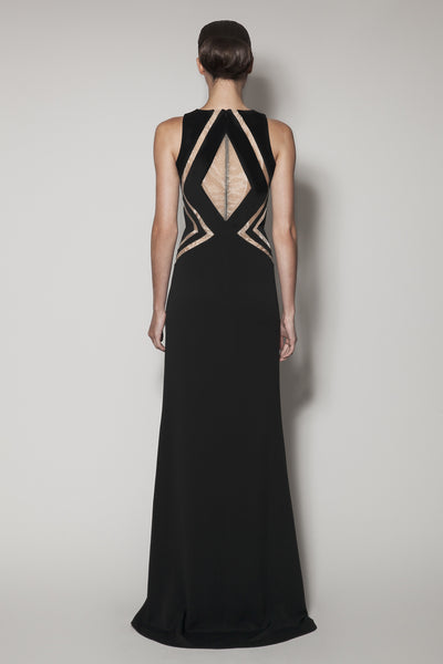 ADITHYAA LONG DRESS IN BLACK MATT STRETCH AND NUDE GAZAAR