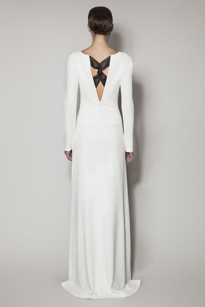 THEBES LONG DRESS IN IVORY MATT STRETCH AND BLACK ORGANZA