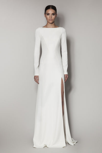 THEBES LONG DRESS IN IVORY MATT STRETCH AND BLACK ORGANZA