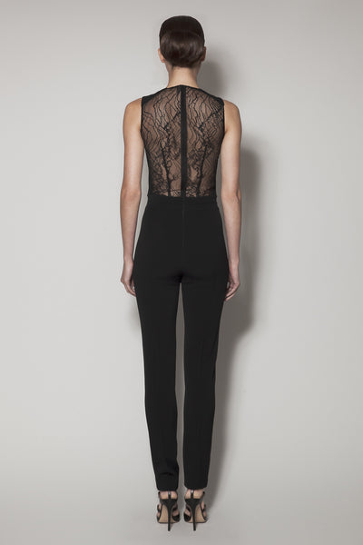 OCEANA JUMPSUIT IN BLACK MATT STRETCH WITH NUDE GAZAAR AND BLACK LACE