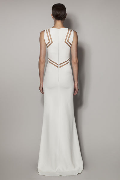 MARAKANDA LONG DRESS IN IVORY MATT STRETCH AND NUDE GAZAAR