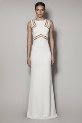 MARAKANDA LONG DRESS IN IVORY MATT STRETCH AND NUDE GAZAAR