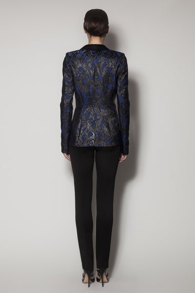 JIOVANNI BLAZER IN BLUE JACQUARD AND BLACK SATIN SHINE